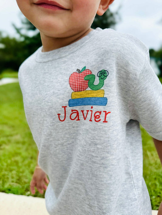 Chest Pocket Size School Books and Caterpillar with or without Name on Grey