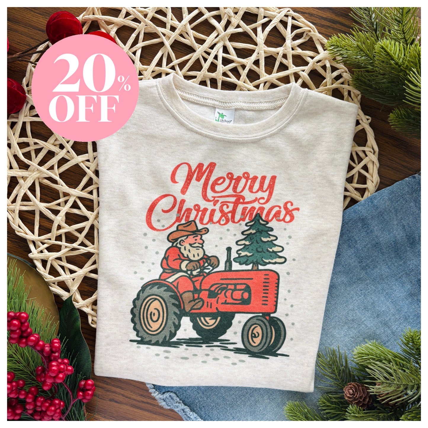 Santa on Tractor on Oatmeal ‼️ Sale ‼️ 20% off at Checkout ‼️