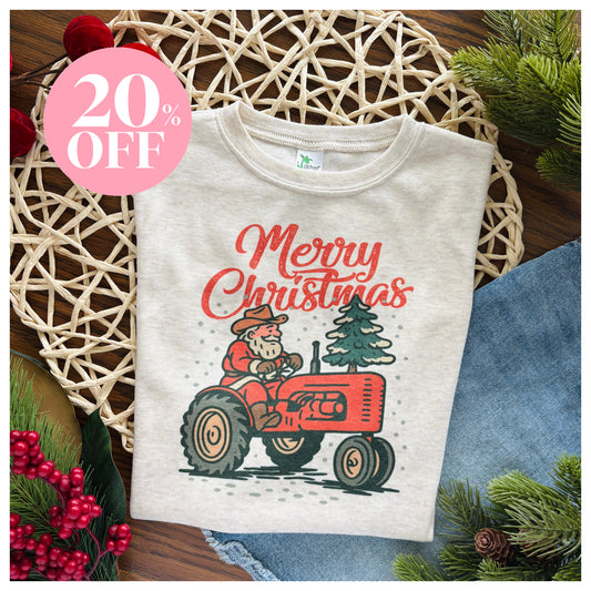 Santa on Tractor on Oatmeal ‼️ Sale ‼️ 20% off at Checkout ‼️