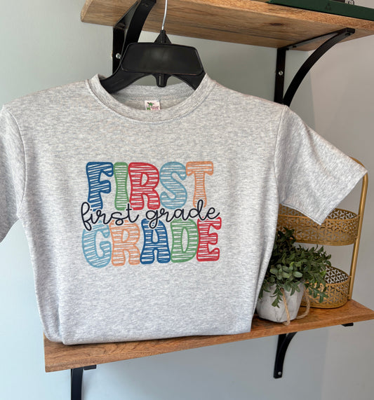 Sketch School Grade Primary Colors on Gray: Preschool, Kindergarten, 1st, 2nd, 3rd, 4th, 5th