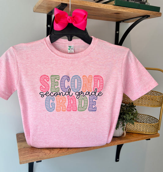 Sketch School Grade Primary Colors on Pink: Preschool, Kindergarten, 1st, 2nd, 3rd, 4th, 5th