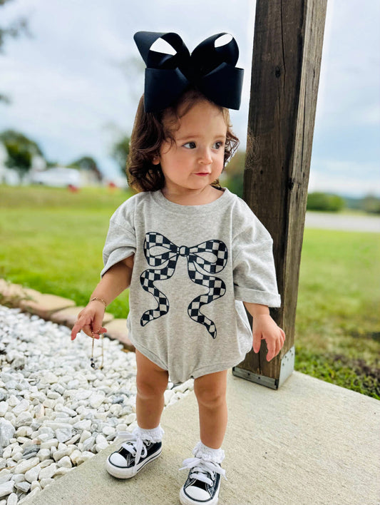 Black Checkered Bow on Grey