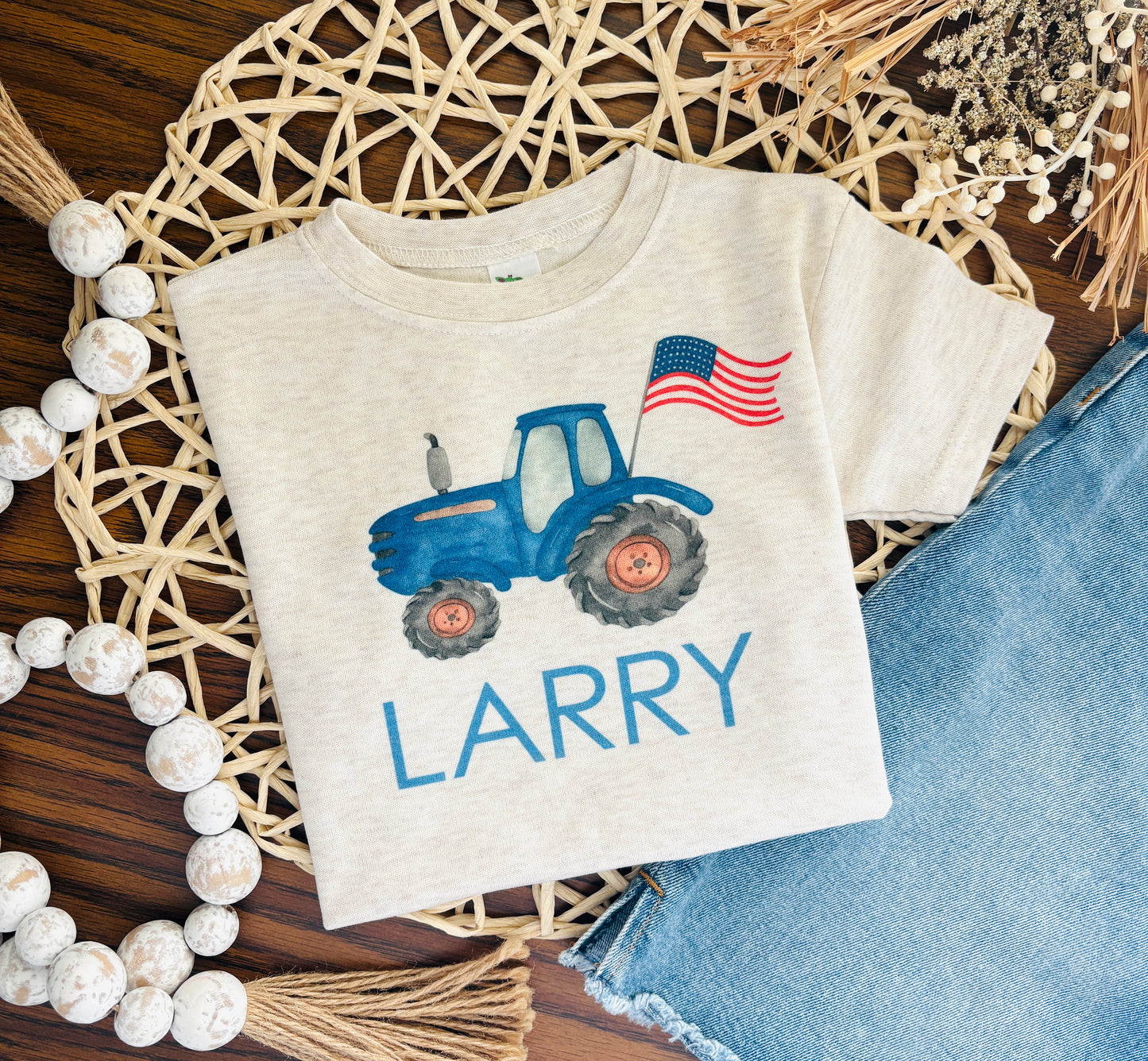 Blue Tractor with Flag with or without Name