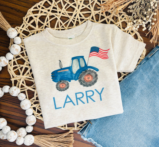 Blue Tractor with Flag with or without Name