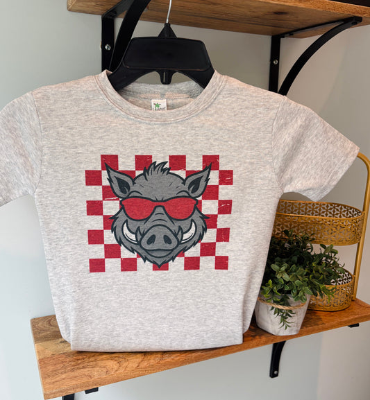 Boy Check Hog Mascot on Grey