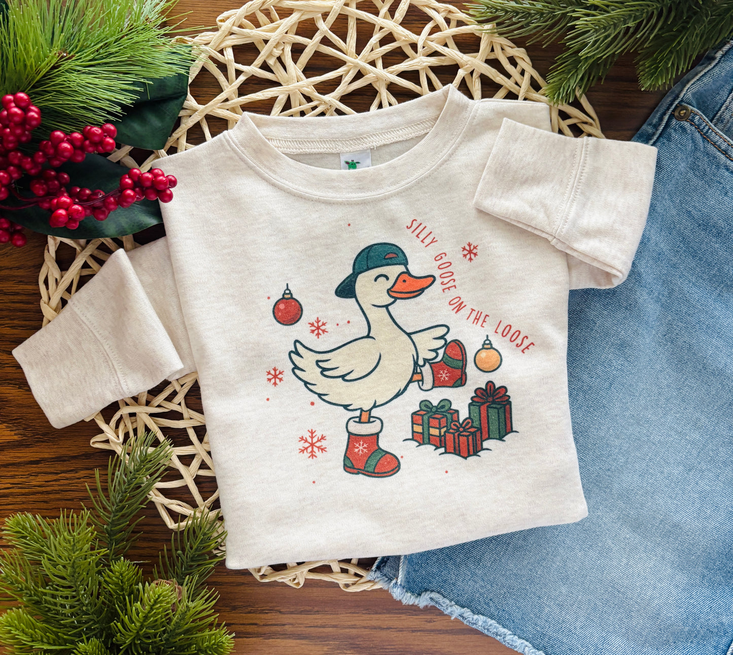Boy Christmas Silly Goose on the Loose on Oatmeal