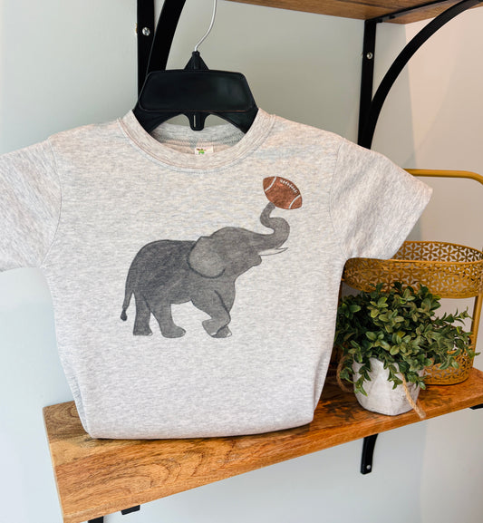 Boy Elephant with Football with Name on Grey