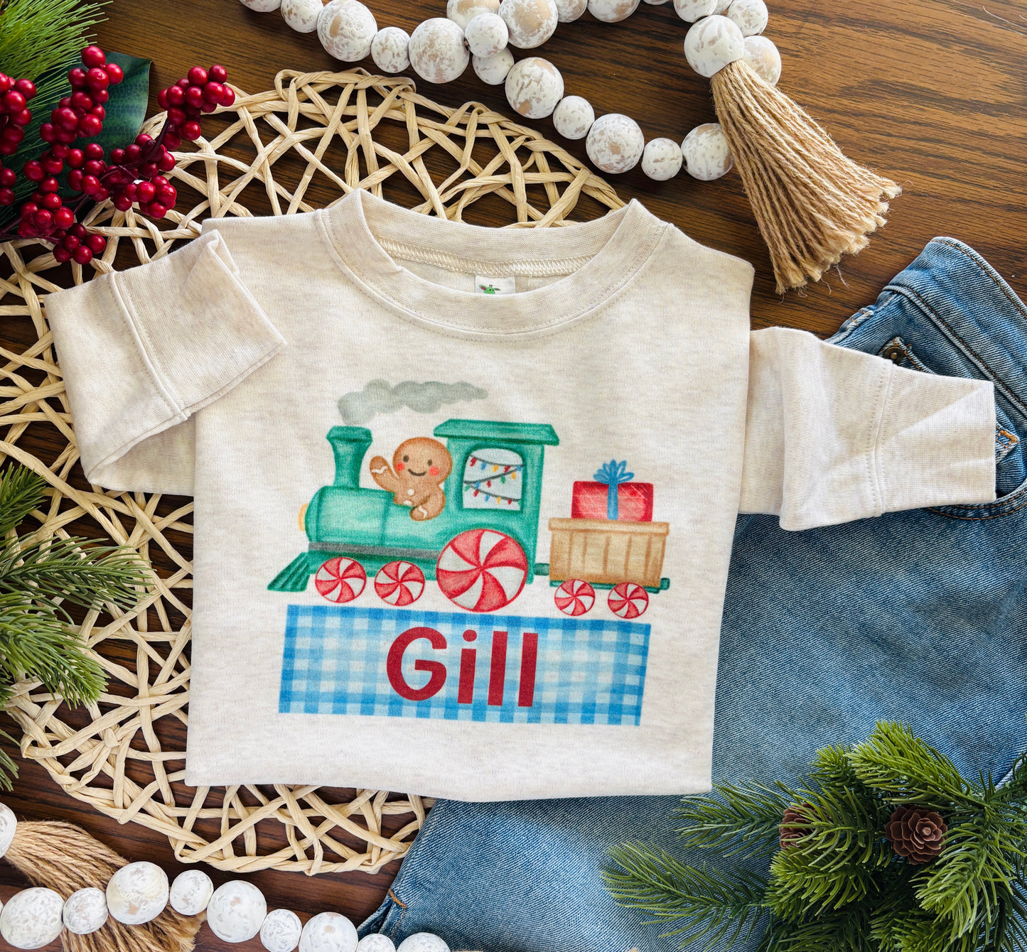 Boy Gingerbread Train on Oatmeal