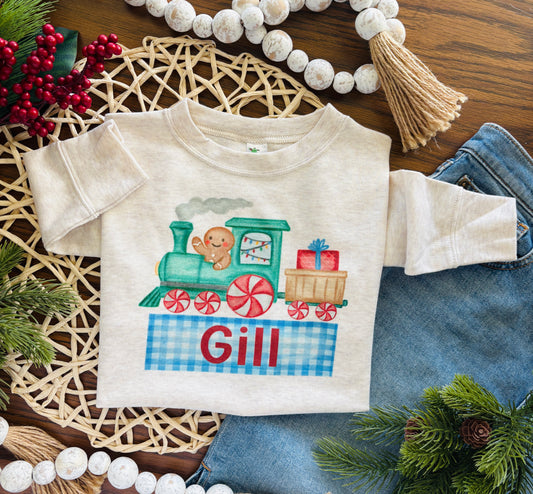 Boy Gingerbread Train on Oatmeal