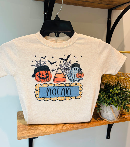 Boy Halloween Trio with Name Box