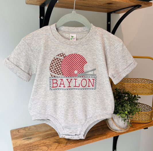 Boy Red Football Helmet with Name on Grey
