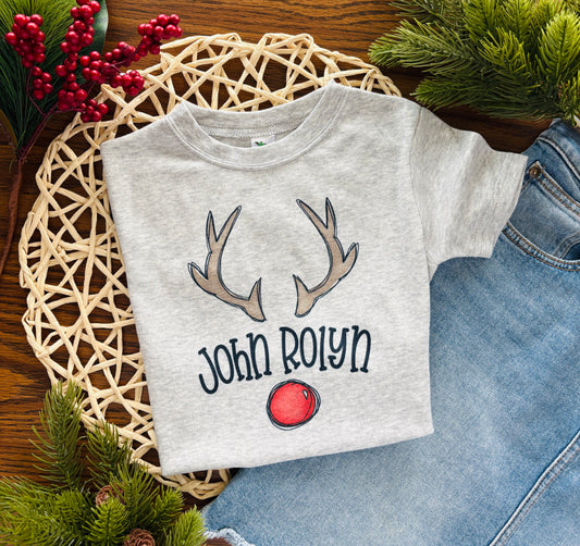Boy Reindeer Name on Grey