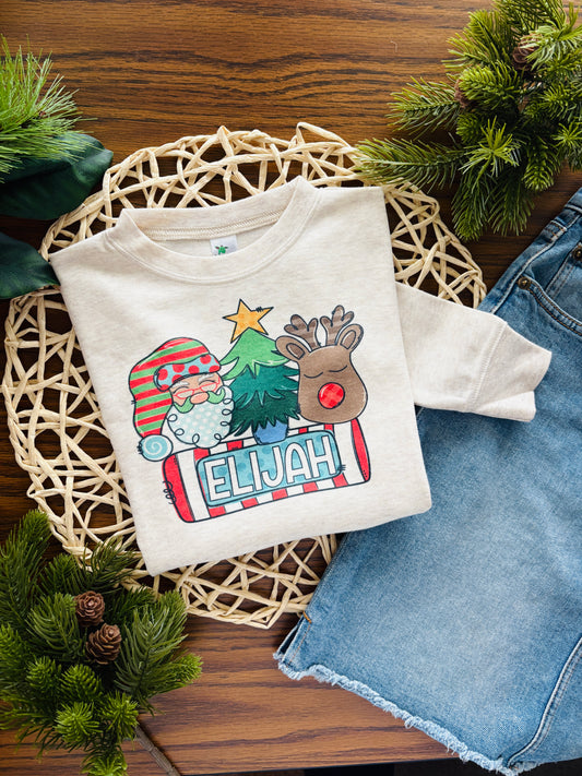 Boy Santa Trio with Name on Oatmeal