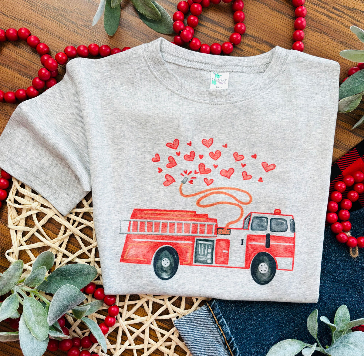 Valentine Firetruck on Grey