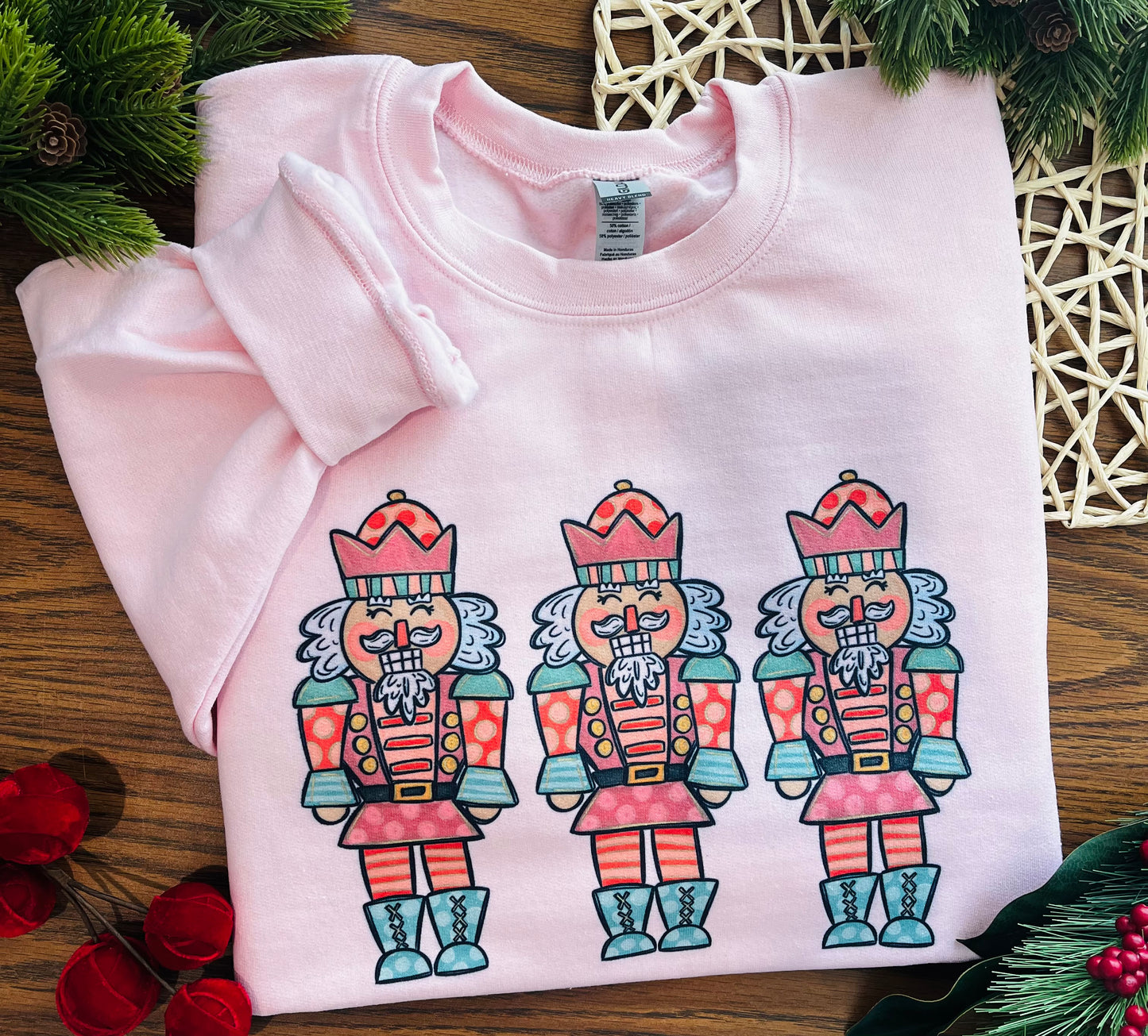 Girlie Nutcrackers on Adult Pink Sweatshirt