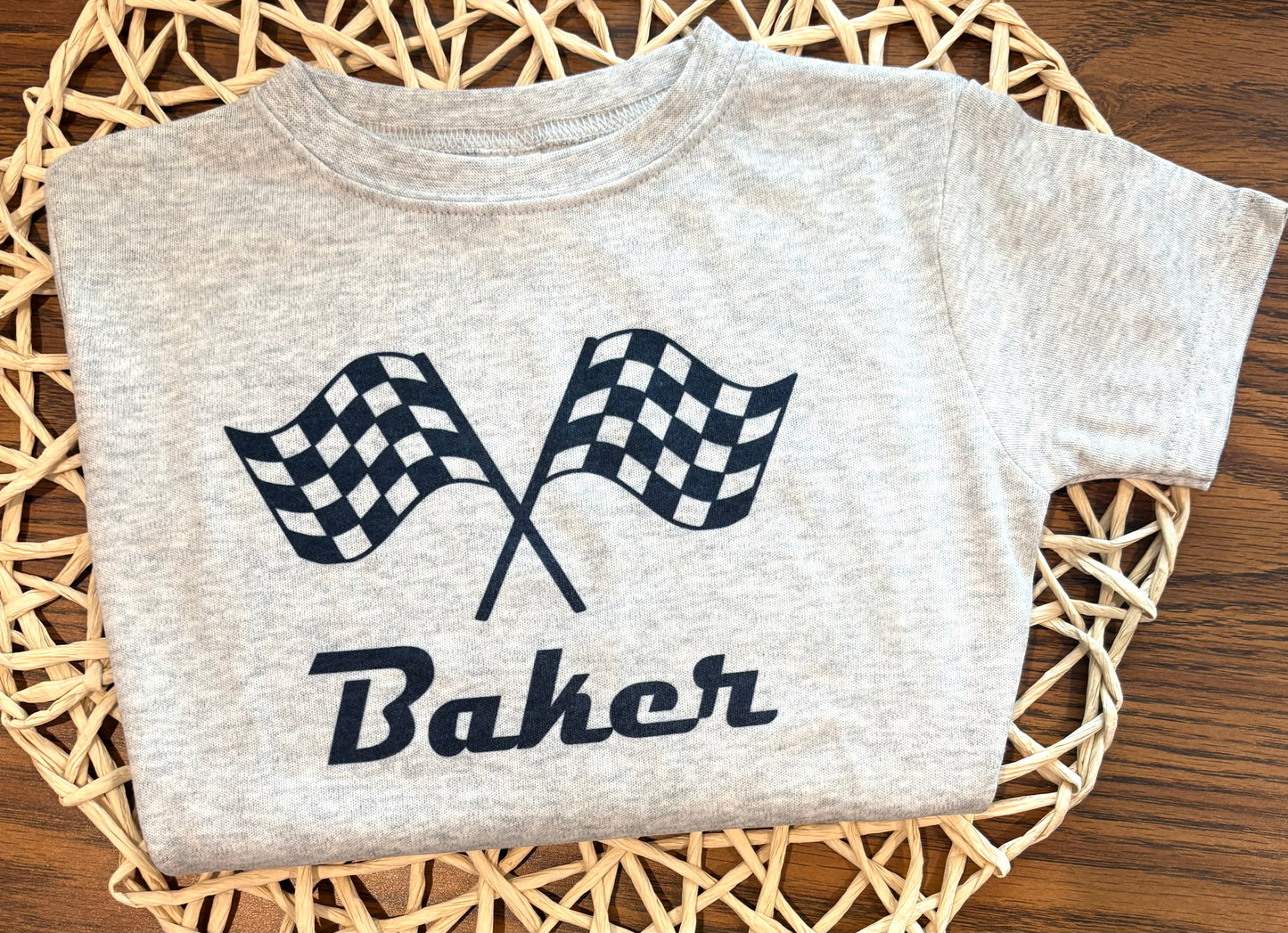 Racing Flags with Name on Grey
