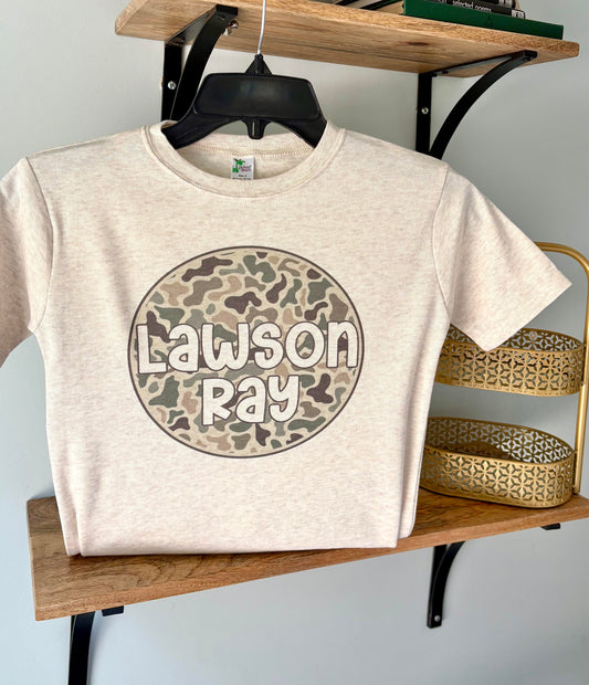 Camo Circle with Custom Personalization on Oatmeal
