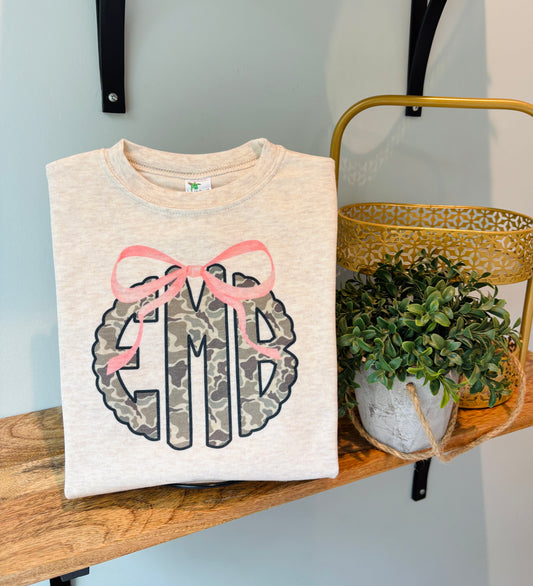 Camo Monogram with Bow on Oatmeal
