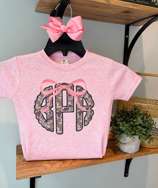Camo Monogram with Bow on Pink