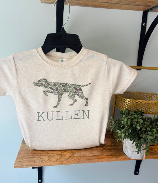 Camo Pointer Dog with or without Personalization on Oatmeal