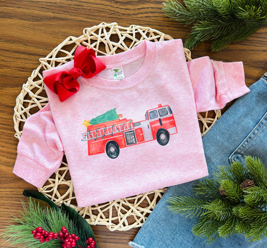 Christmas Firetruck on Pink