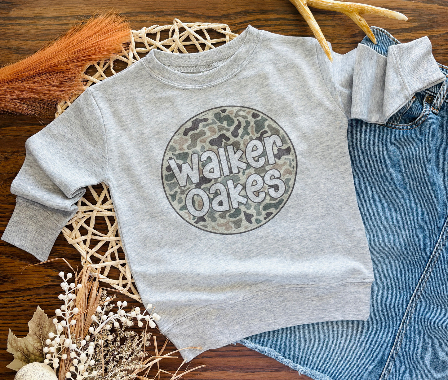 Custom Name Camo Circle on Grey