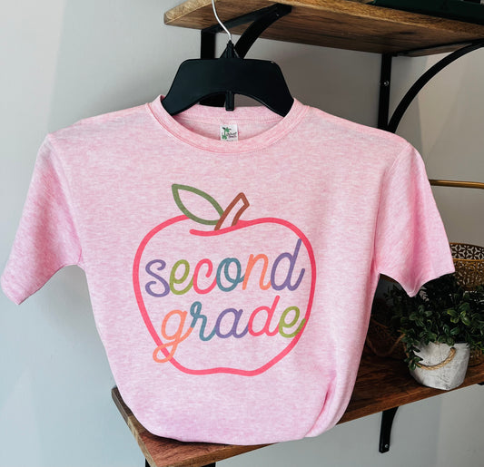 Neon Girlie School Apple - on Pink - Custom - Pre-K, Preschool, First Grade, Second Grade, Third Grade, Fourth Grade, Fifth Grade