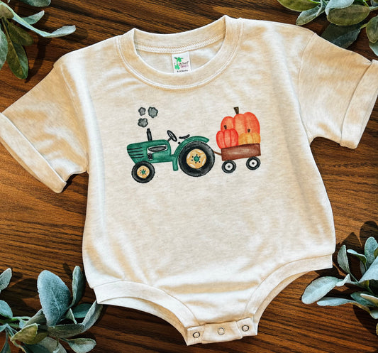 Green Tractor with Pumpkins