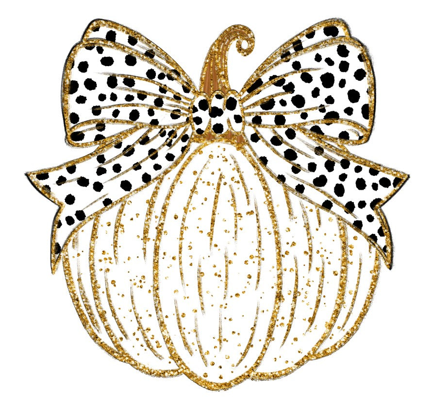 Cream Glitter Pumpkin with Bow