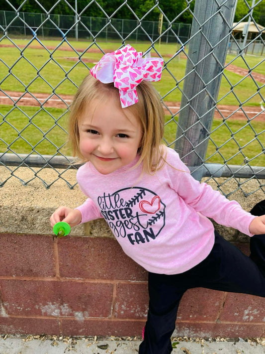 Little Sister Biggest Fan Baseball on Pink