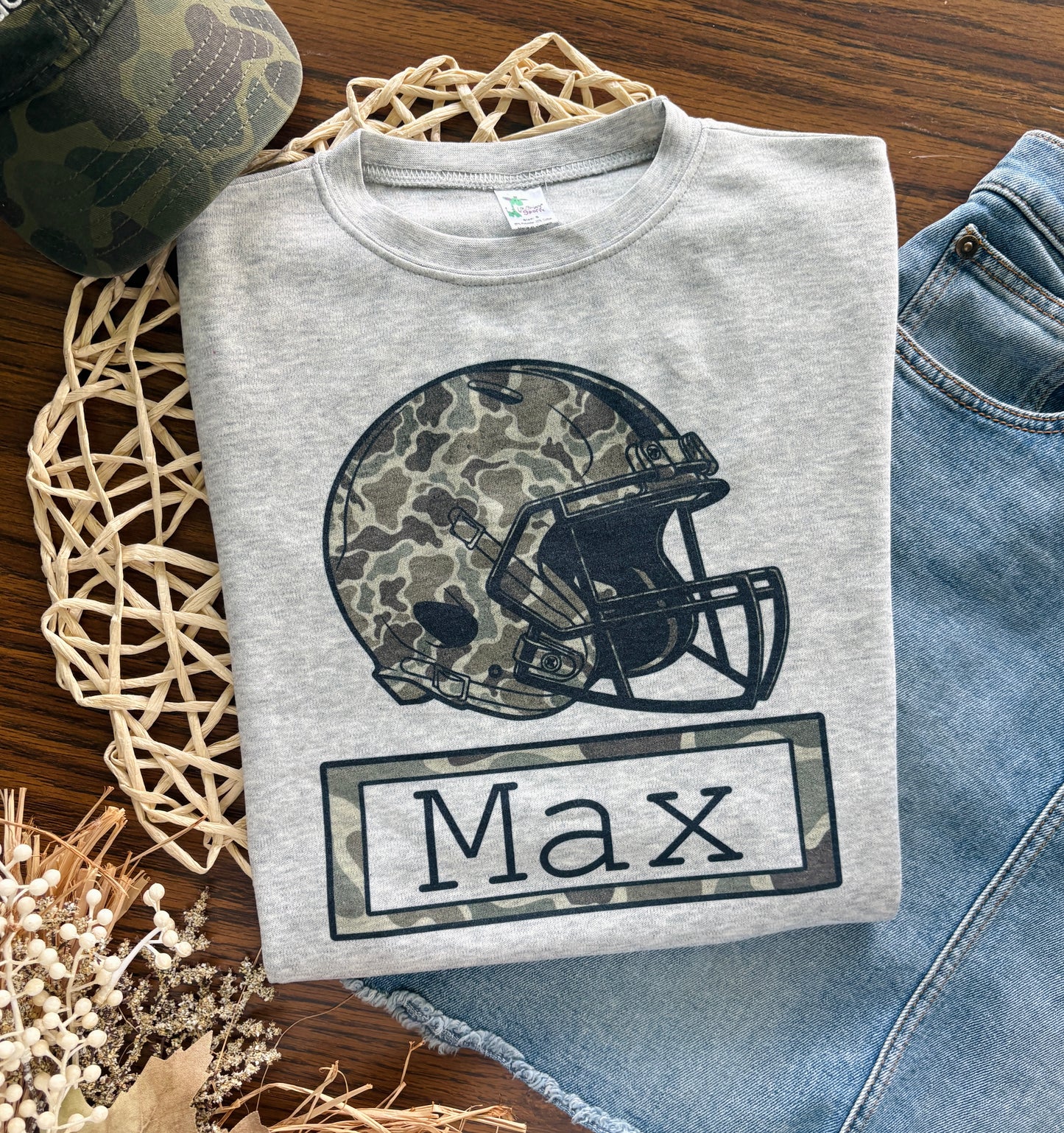 Camo Football Helmet with or without Name on Grey