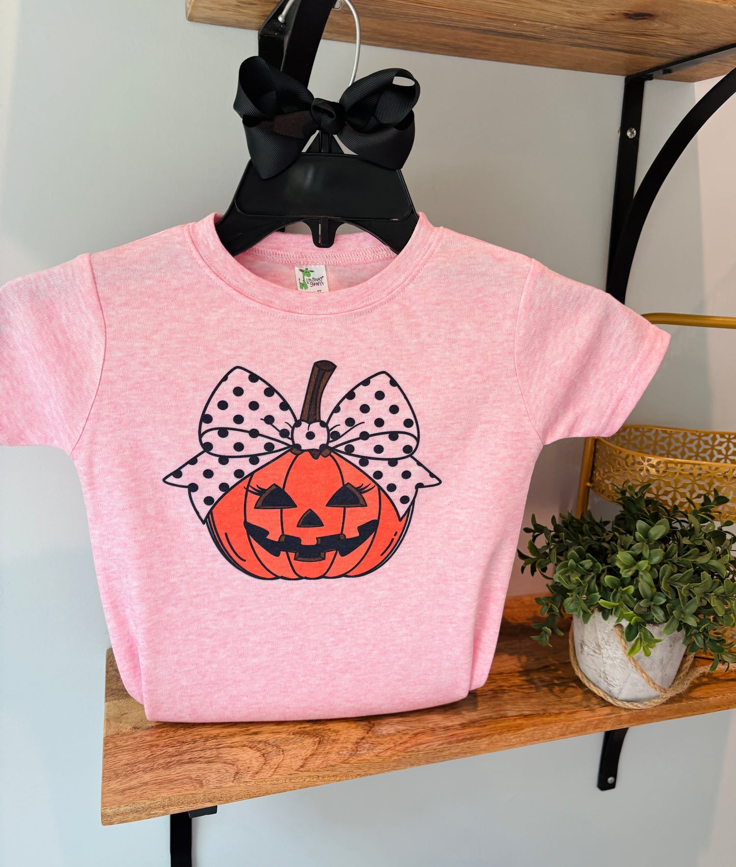 Girl Pumpkin with Bow on Pink