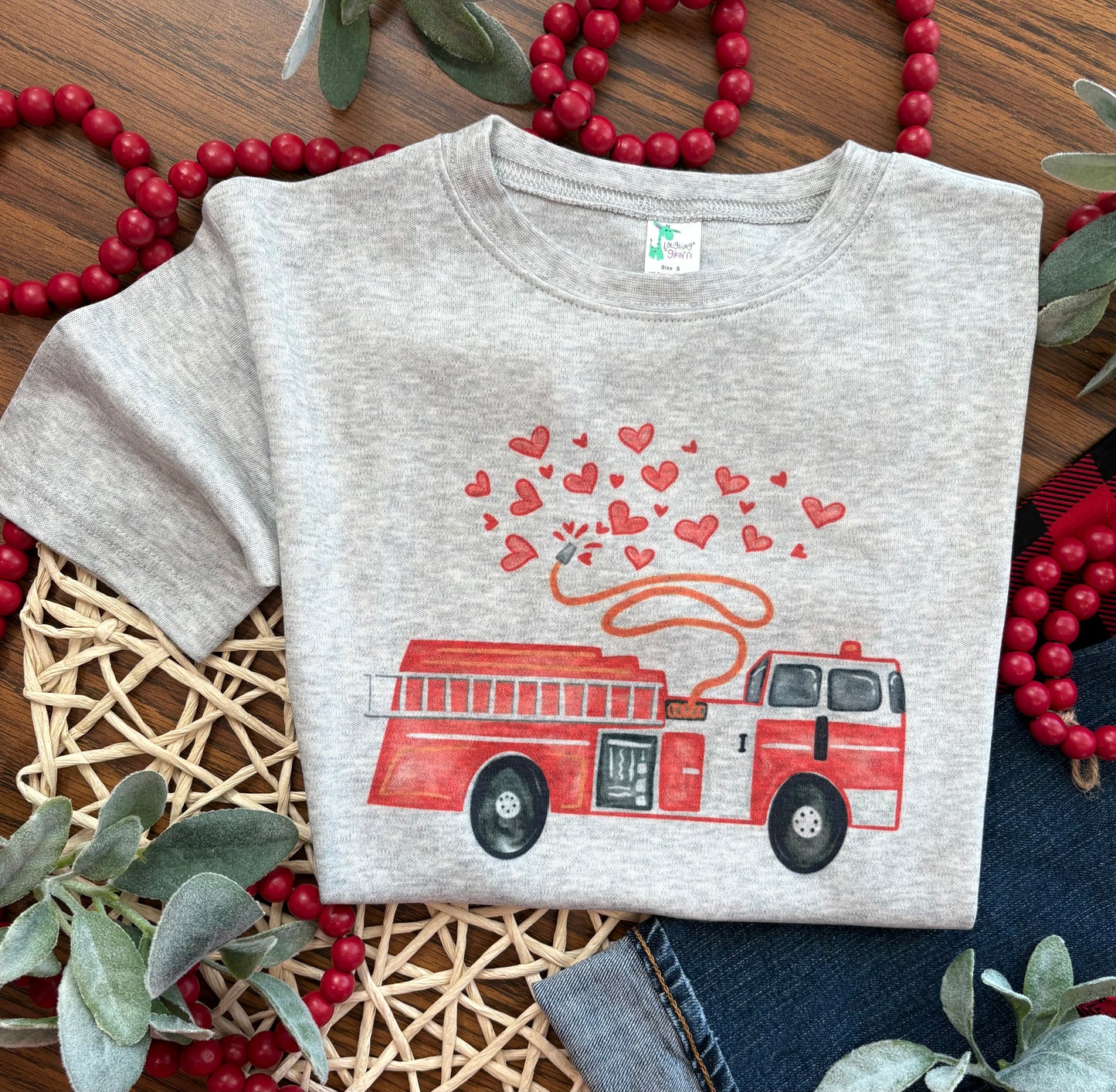 Valentine Firetruck on Grey