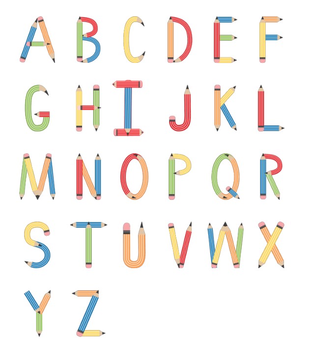 Single Letter Pencil Initial Primary Colors