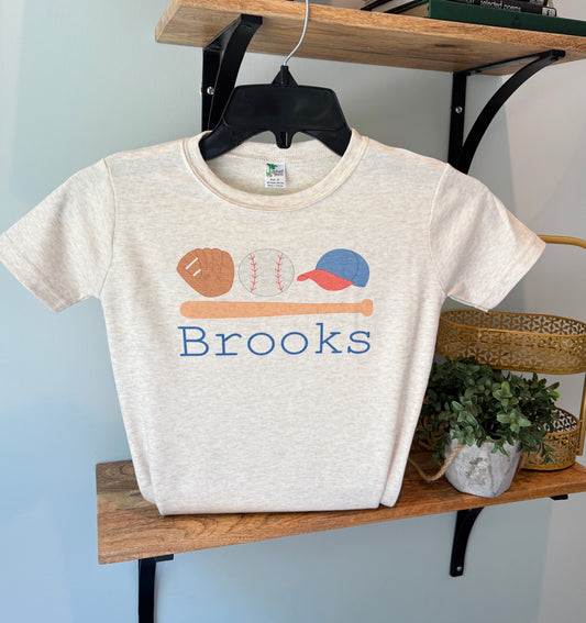 Faux Embroidery Baseball with or without Personalization on Oatmeal