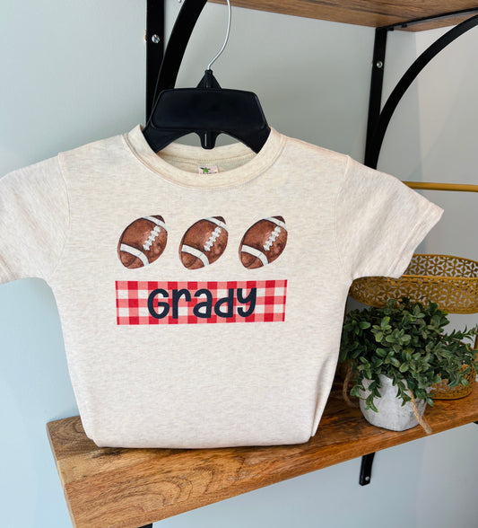 Football Trio with Red Name Box on Oatmeal
