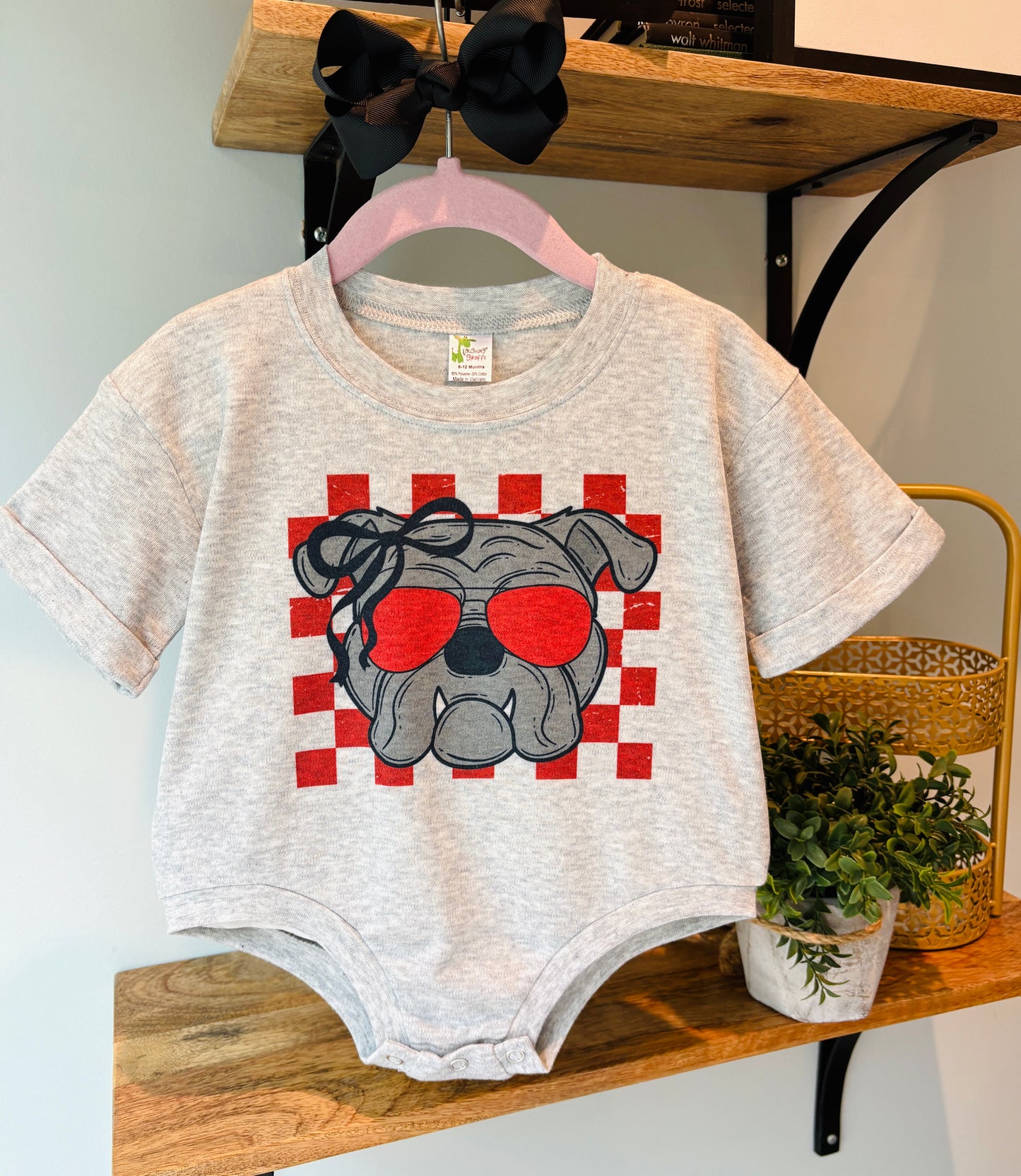 Girl Check Bulldog Mascot (Red) on Grey