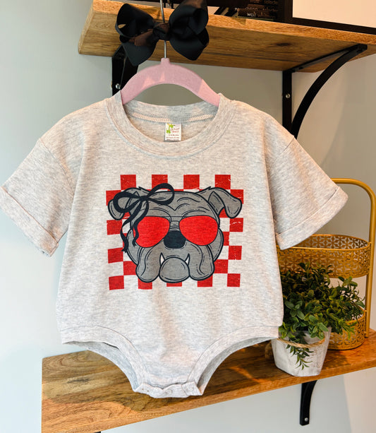 Girl Check Bulldog Mascot (Red) on Grey