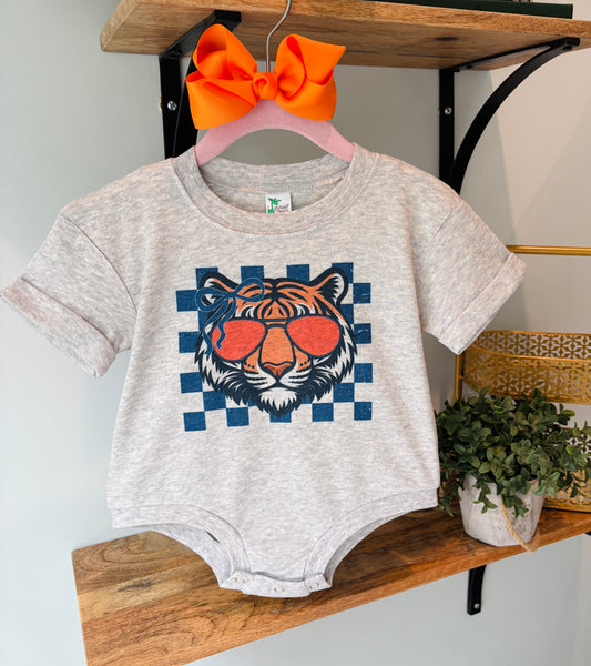Girl Check Tiger Mascot on Grey