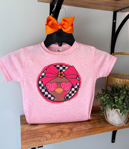 Girl Check Turkey Gobble Gobble on Pink