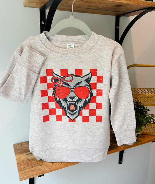 Girl Check Wolves Mascot on Grey