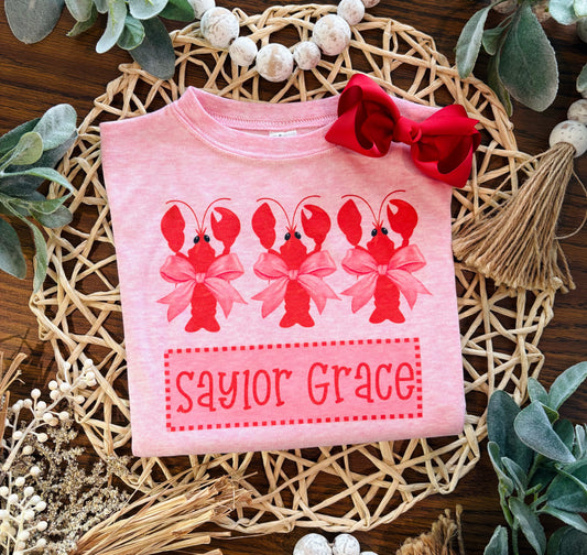 Girl Crawfish Trio with Name Box on Pink