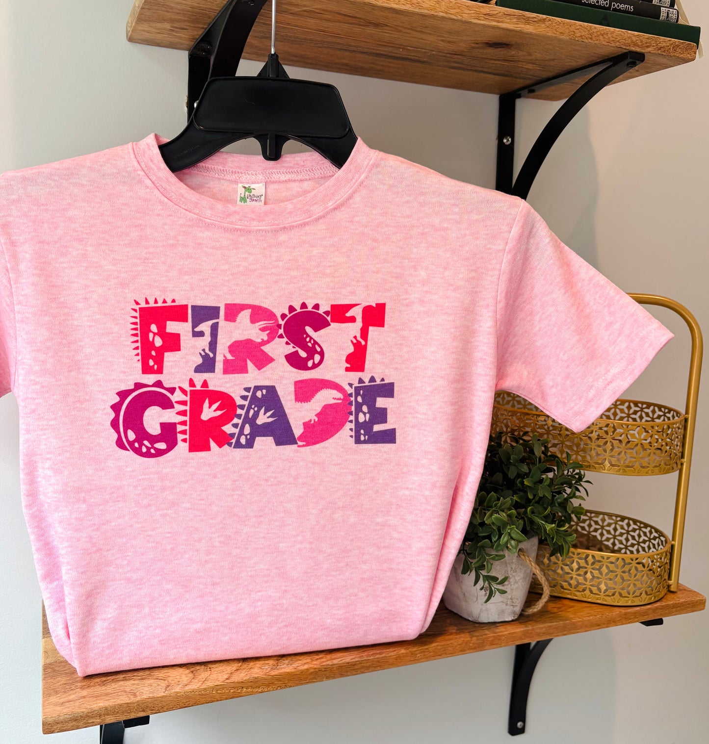 Girl Dino Grades! Custom grade on Pink: Preschool, Kindergarten, 1st, 2nd, 3rd, 4th, 5th, 6th