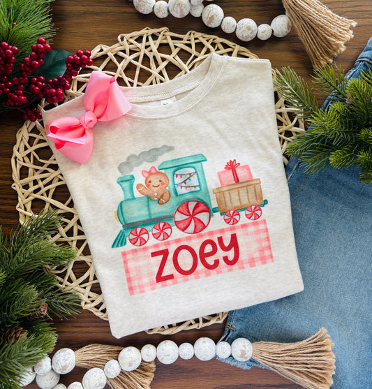 Girl Gingerbread Train on Oatmeal