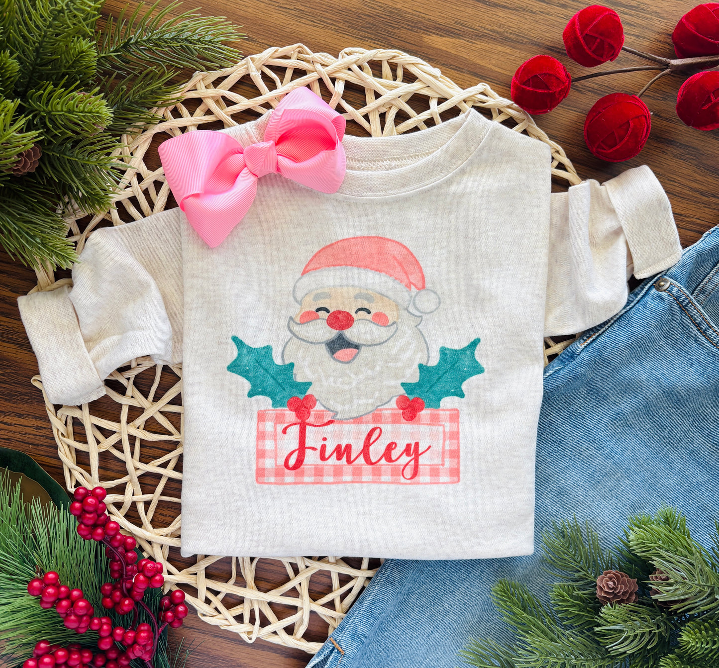 Girl Santa with Pink Name Box