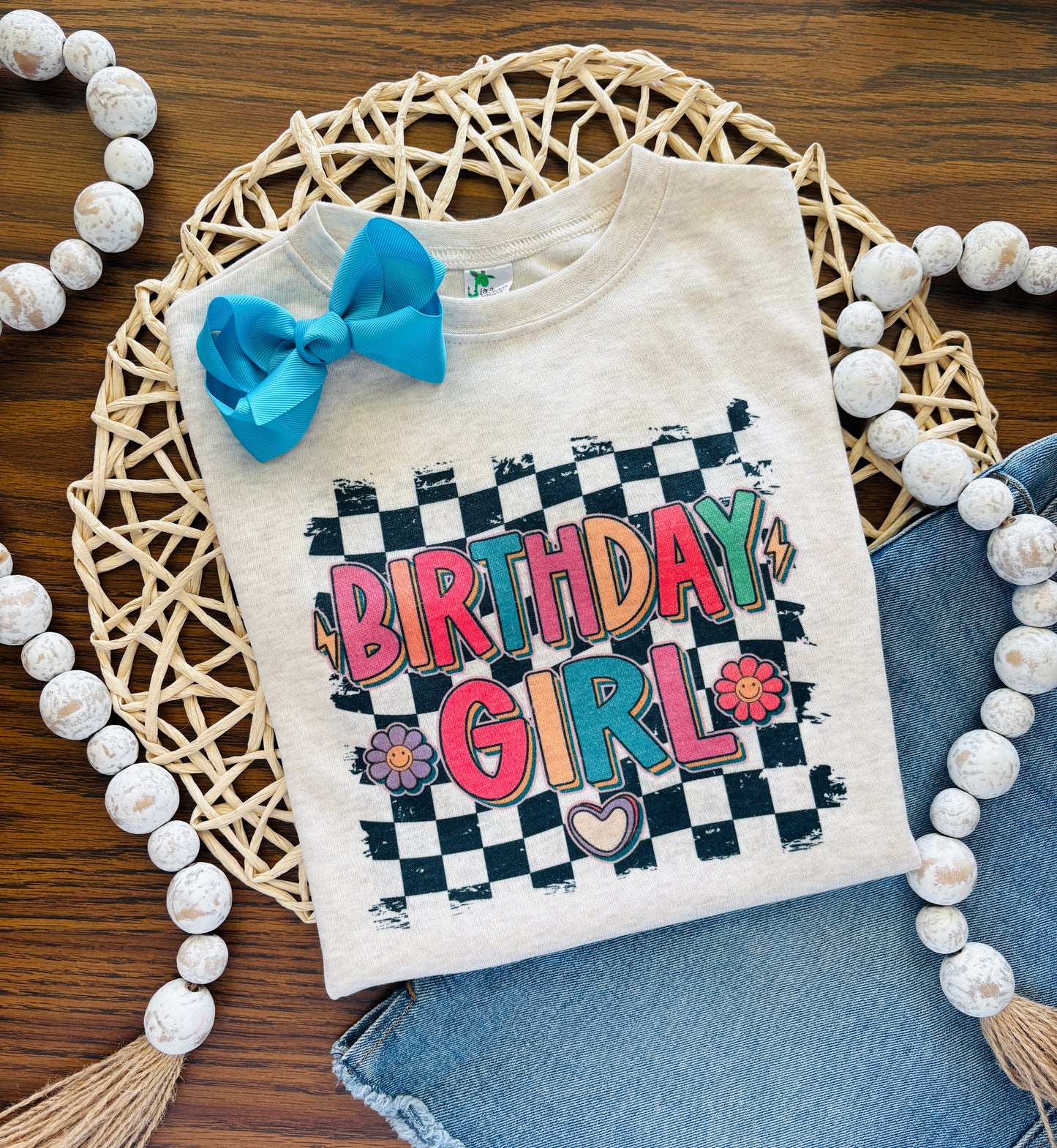 Girlie Check Birthday Girl on Oatmeal