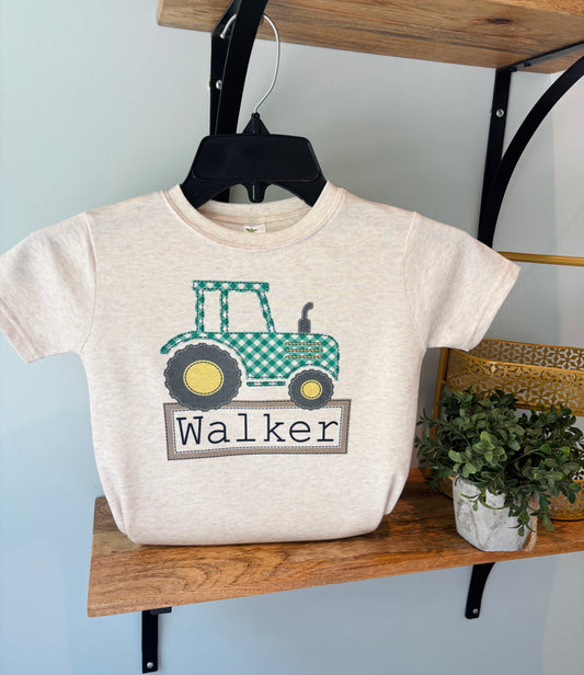 Green Gingham Tractor with Name Box
