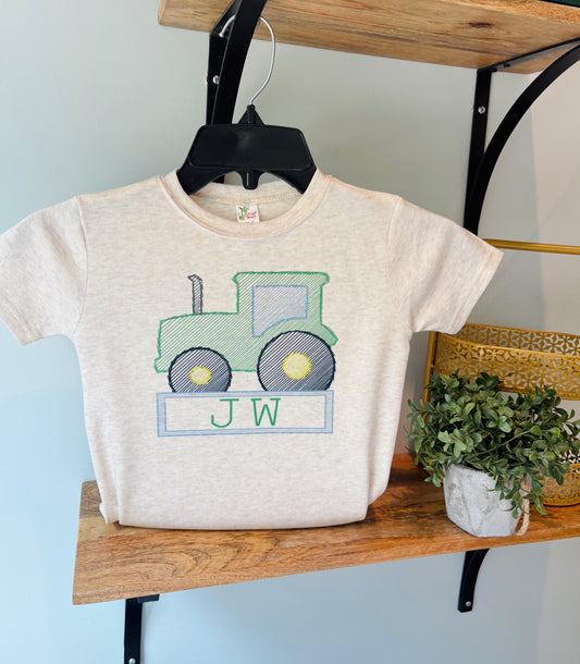 Green Sketch Tractor with Name Box