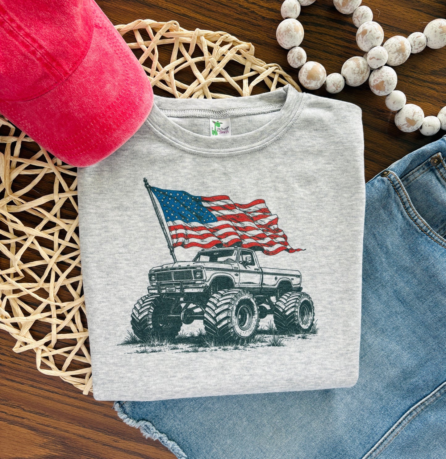 Monster Truck with Flag on Grey