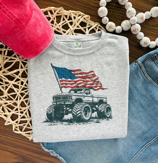 Monster Truck with Flag on Grey
